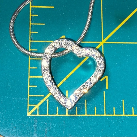 BMNY Rhinestone Heart silver toned Necklace - Picture 6 of 8